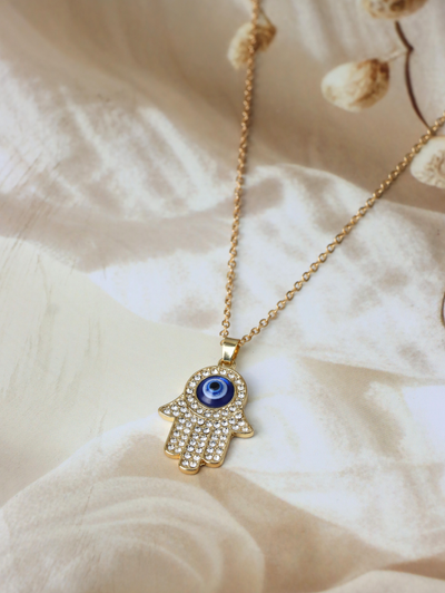 Hollow Zircon Heart Evil Eye Hamsa Necklace