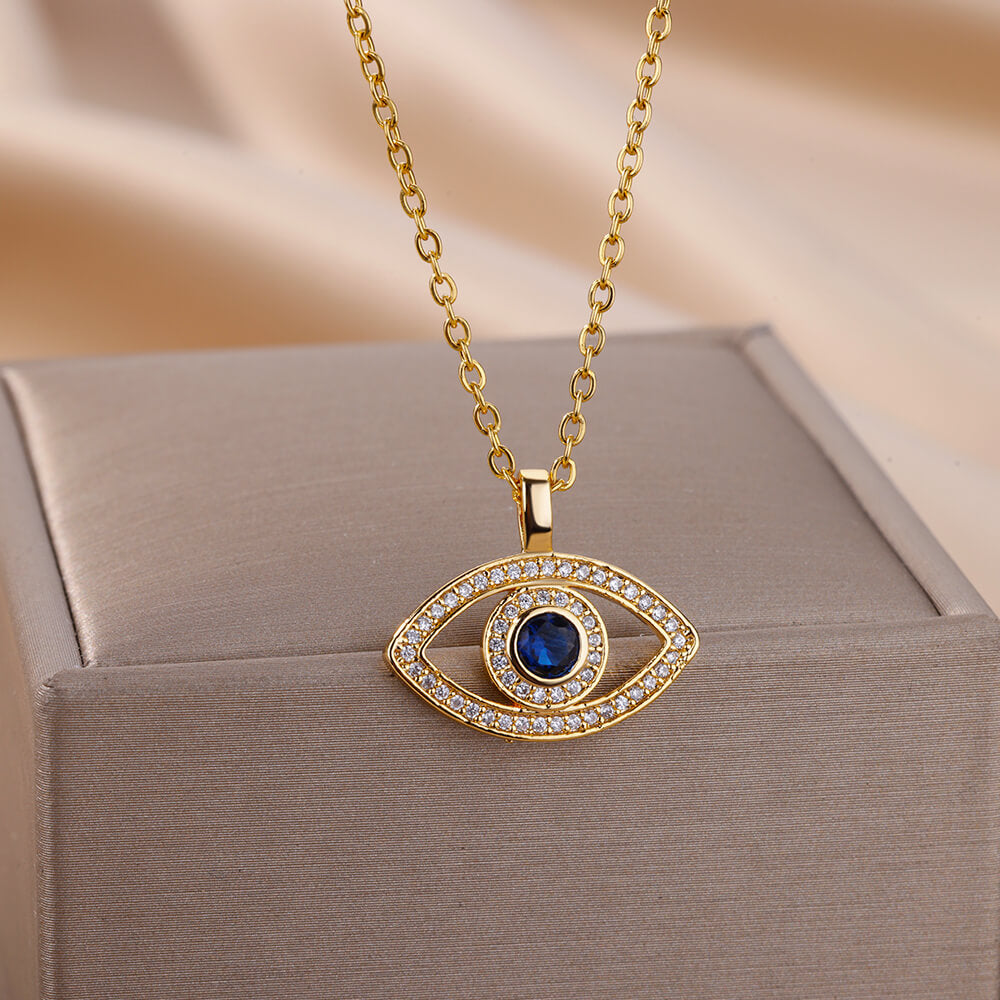 Zircon Evil Eye Pendant Necklace