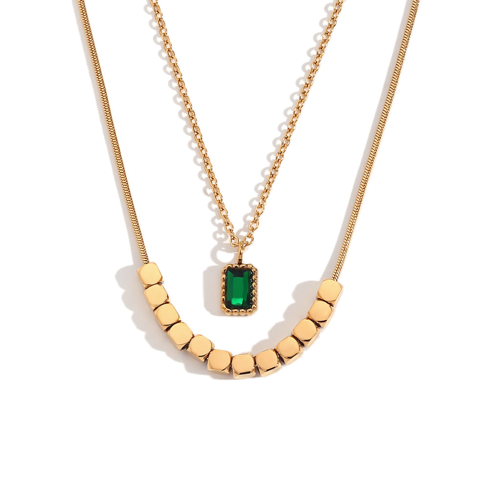 Double Layered Emerald stone Necklace