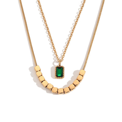 Double Layered Emerald stone Necklace