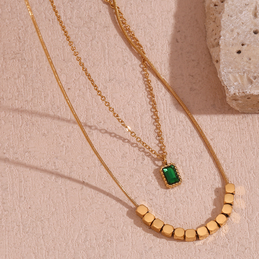 Double Layered Emerald stone Necklace