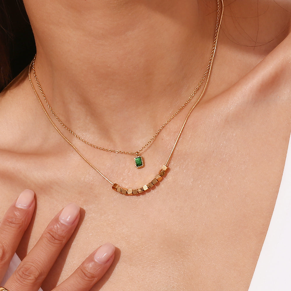 Double Layered Emerald stone Necklace