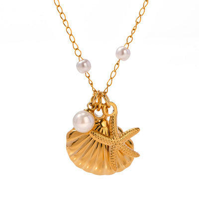 Seashell Pearl Necklace | gold plated | stainless steel