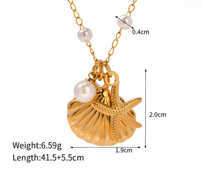 Seashell Pearl Necklace | gold plated | stainless steel