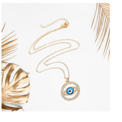 Blue Eye Fatima Hand Pendant Necklace