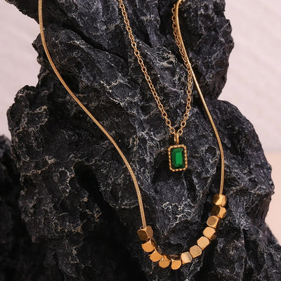 Double Layered Emerald stone Necklace