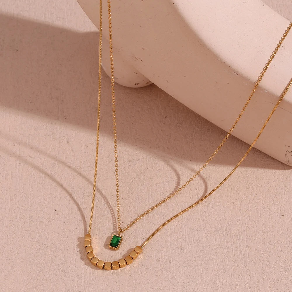 Double Layered Emerald stone Necklace