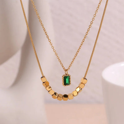 Double Layered Emerald stone Necklace